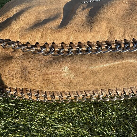 Michael Michael Kors Purse Leather Hobo Taupe Braided Chain Shoulder Bag - Picture 5 of 16